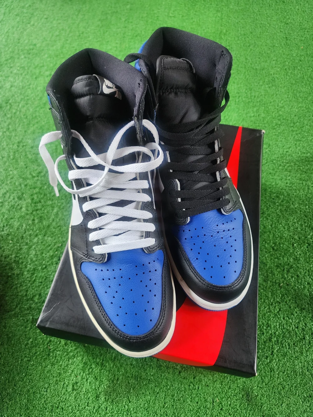 Jordan High-Top Sneakers in Black, Blue & White